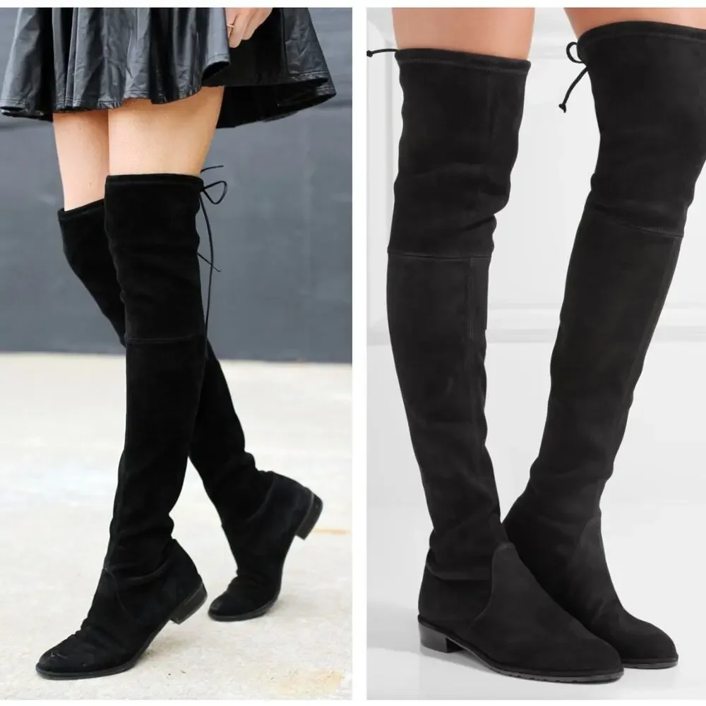 STUART WEITZMAN Lowland Over The Knee Suede Leather Boots Black Sz 5